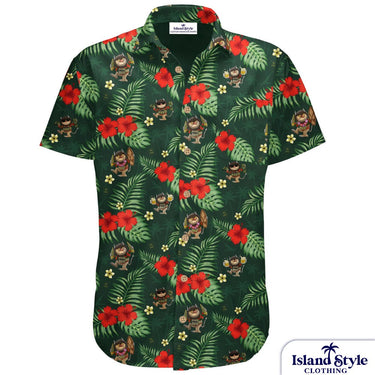 Hawaiian shirt with tropical pattern on a white background