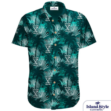 8/9 RAR custom Hawaiian shirt in dark green with palm leaves and unit logo, designed for the 8th/9th Battalion, Royal Australian Regiment. Customised ADF Shirts.