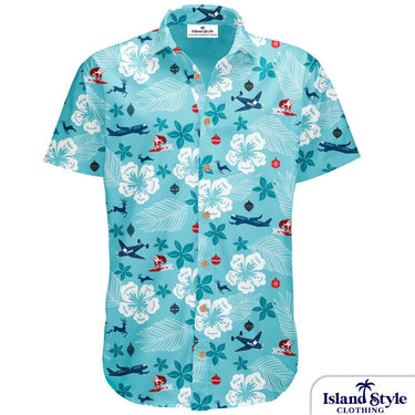 Hawaiian shirt with colorful pattern on a white background