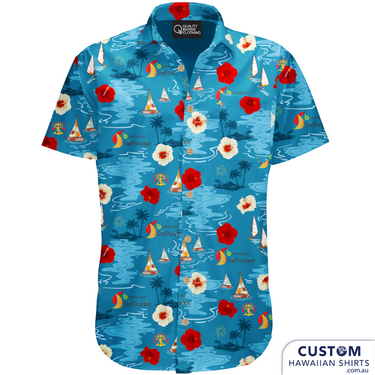 We made these stylish personalised Hawaiian shirts for 'Quality Marine Clothing' for the Sail Paradise event 2023 for Members and merch at Southport Yacht Club, Gold Coast, Queensland. 