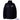 Customised Black puffer jacket with logos on a white background