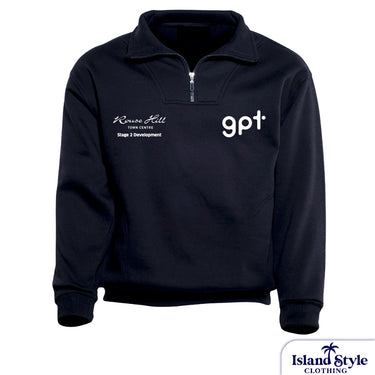 Customised Black pullover with white text on a white background