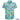 Kombi Clinic Hawaiian shirt with bright blue base, yellow vans, flamingos, and tropical motifs. Custom tropical uniform for community events.
