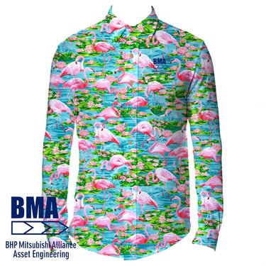 BMA BHP Mitsubishi Alliance - Turquoise Flamingo Long Sleeve Shirts