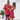 Aussie Christmas Red couple set featuring a men's festive shirt and women's sleeveless dress with tropical holiday prints, perfect for Xmas parties.