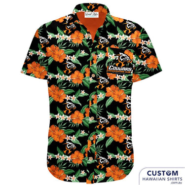 The custom uniform shirts we designed for the Cougars Weightlifting Club are a vibrant fusion of strength and tropical vibes. In response to their vision, we seamlessly intertwined the power of the cougar with the laid-back charm of a classic Hawaiian shirt. In essence, these custom shirts are a celebration of strength, unity, and a touch of paradise – a wearable testament to the unique identity of the Cougars Weightlifting Club.