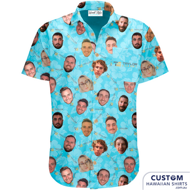 Taylor Energy in Queensland wanted a unique gift of personalised Hawaiian Face / Christmas shirts to their staff for their Christmas party 2021. Let us design something unique and awesome this Xmas for your company or group. Custom Hawaiian Shirts 100% Cotton Logo embroidered across back