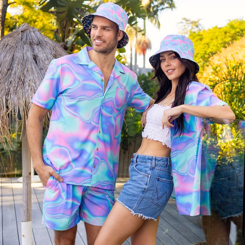 Live out your wildest dreams wearing Lucid Dreams! This stylish shirt and shorts set features a stretchy material and holographic swirl print perfect to keep you cool and comfortable at any festival or party. Make your mark and stand out in the crowd!