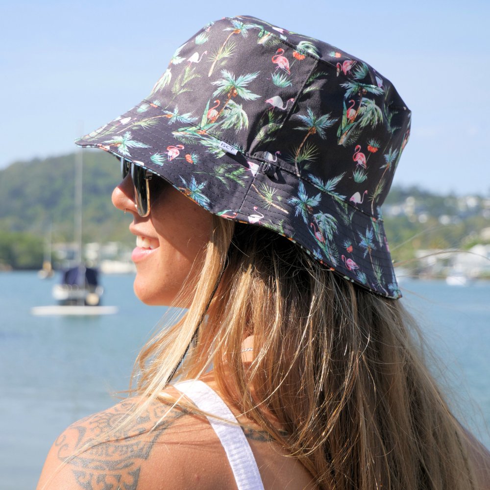 The perfect way to polish off your show-stopping Festival 'fit. Our reversible bucket hats provide maximum value with two stylish designs in one item, including our Flamingo Nights and Jungle Fever prints.