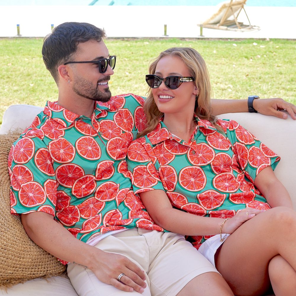 Show off your style with our Groovy Grapefruit polo! Crafted with a comfortable fit and stretchy fabric, this polo is perfect for your next round of golf or for just kicking back and lounging around. With its vibrant colours and hip design, it's sure to be a hole-in-one!