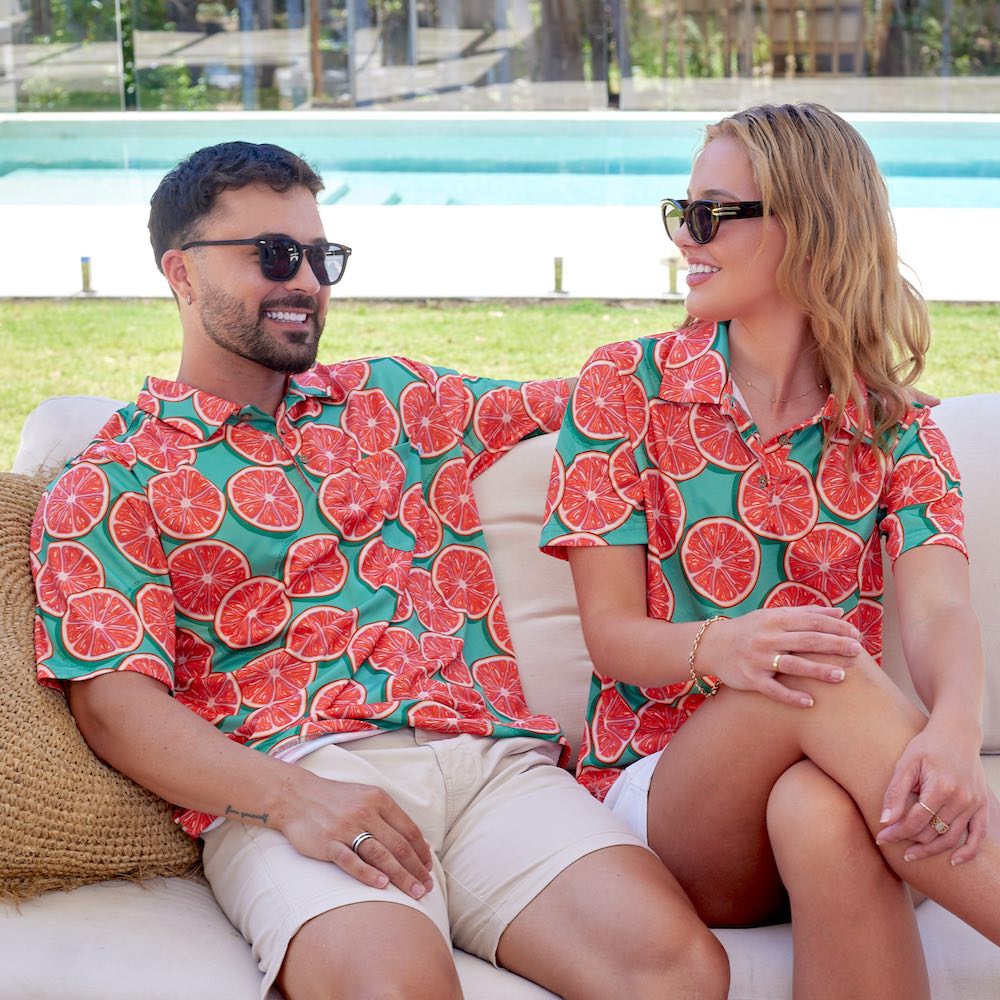 Show off your style with our Groovy Grapefruit polo! Crafted with a comfortable fit and stretchy fabric, this polo is perfect for your next round of golf or for just kicking back and lounging around. With its vibrant colours and hip design, it's sure to be a hole-in-one!