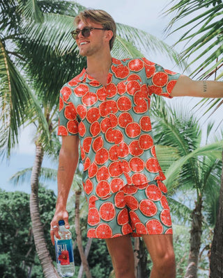 When the warm weather rolls around there is no better time to chuck on a noticeable matching set! Whether it’s days at the beach, nights out with friends or festivals, groovy fruity sets are always on the money when it comes to style. . This Shirt is buttery-soft, breathable and light-weight cotton rayon blend and the shorts are quick-drying and durable made from recycled plastic bottles! . Level up the look with matching Bucket Hat. View the Groovy Grapefruit collection.
