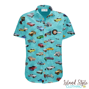 A modern day upgrade/refurbishment on a Classic. It's not just the car body that gets a customized finish. We do a different kind of vehicle detailing. An ISC Custom Aloha shirt is like personalized performance parts for the Driver.