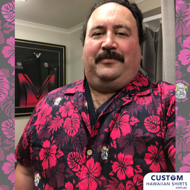 Snazzy new team uniforms Barossa Rams Rugby Club, SA. They wanted a floral design with their logo sprinkled throughout. We designed and made for them reversible Custom Bucket Hats to match Hawaiian Shirts. Hawaiian Shirts 100% Cotton Bucket Hats - Double sided - Floral print one side - plain the reverse