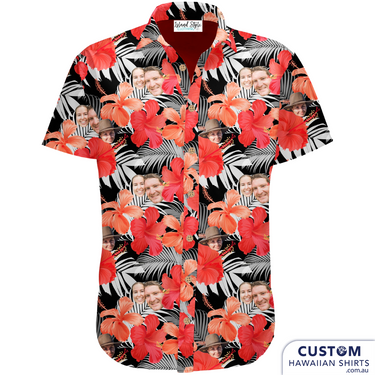 The Bride and Groom plus all their friends rocked this custom-designed Hawaiian shirts at their wedding after-party. What a fun wedding favour gift! Let us design one for your special someone's Milestone birthday, bucks parties or any event. Bride & Groom Wedding - Personalised After Party Shirts