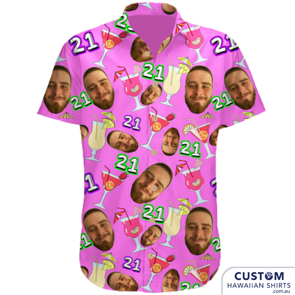 a pink custom shirt with a picture of two men and a glass of wine on it