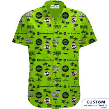 City Discount Tyres, WA - Race Team Custom Shirts. Class personalised Hawaiian shirts for the race team and support crew. 100% Cotton Adults & Kids Shirts
