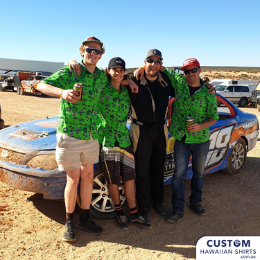 City Discount Tyres, WA - Race Team Custom Shirts. Class personalised Hawaiian shirts for the race team and support crew. 100% Cotton Adults & Kids Shirts