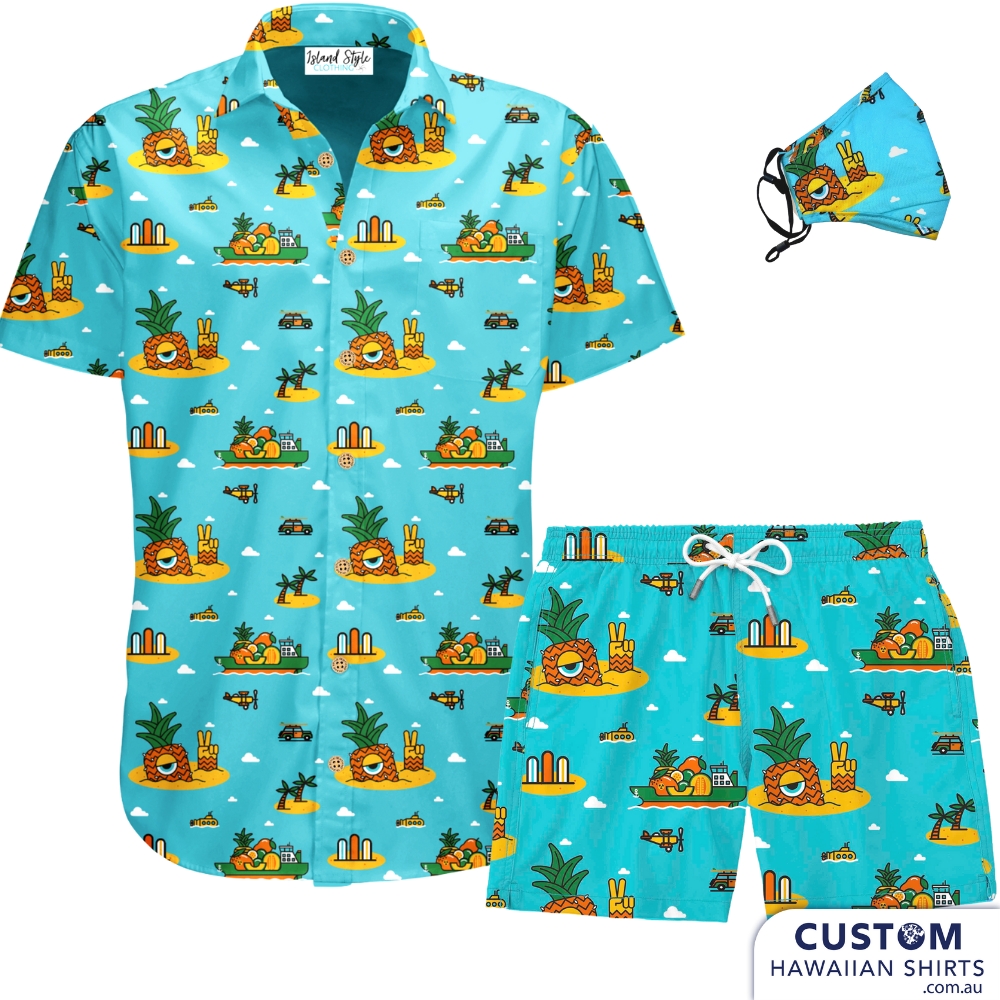 They are, absolutely Kaiju Krushing it, Aloha style! Proving that it can be a beautiful thing to experiment with diverse characteristics - the look here encapsulates fun while celebrating the lush tropical flavours of Australia. Custom Hawaiian Shirts, Shorts & Face Masks.