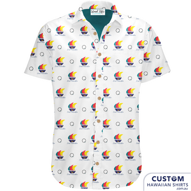 Southport Yacht Club on the Gold Coast had new personalized Hawaiian shirts for staff uniforms and merch. 100% Cotton 1 x chest pocket Coconut shell buttons