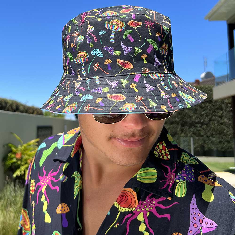 Bringing you the perfect way to polish off your show-stopping Festival 'fit. Get two for the price of one with our reversible bucket hats. One side is our Lucid Dreams and the other side is Magic Mushrooms. Not mushroom for improvement, is there? 