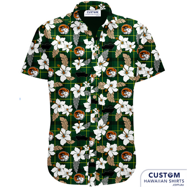 8/9th Battalion, Royal Australian Regiment. New Customised Uniforms featuring flowers, leaves, as well as their insignia on a tartan base.  100% Cotton Embossed coconut buttons