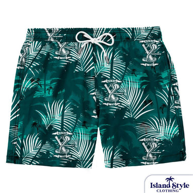 Matching 8/9 RAR custom Hawaiian shorts featuring dark green tropical print and military unit insignia, ideal for casual military-themed wear. Customised ADF Shorts
