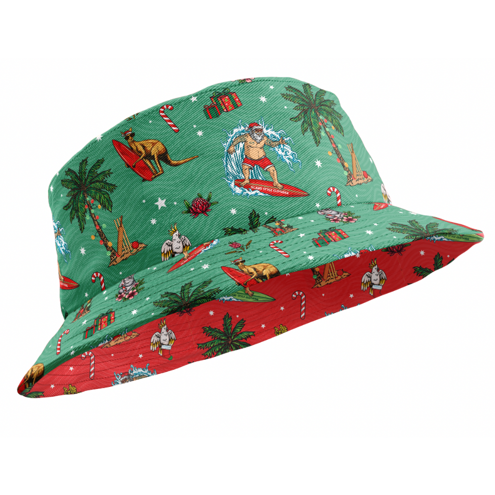 We heard on the bush telegraph that Island Style Clothing has new Christmas designs! Dive into the festive spirit with this Aussie Christmas Red Bucket Hat!  Red one side and green the other. You'll be spreading cheer and keeping the sun out of your eyes with its reversible design. So, get your hat on and get ready for a ho-ho-holiday season!  View other matching items in the Aussie Christmas Collection.