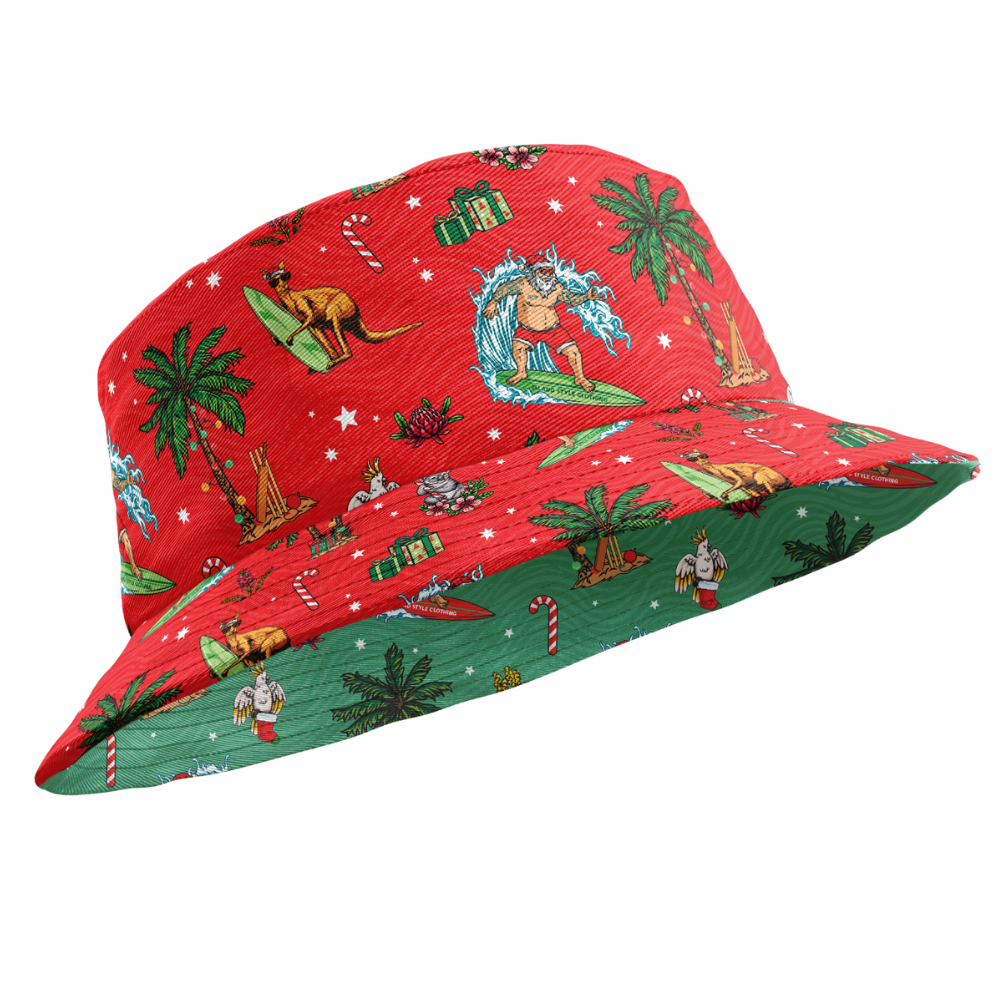 We heard on the bush telegraph that Island Style Clothing has new Christmas designs! Dive into the festive spirit with this Aussie Christmas Red Bucket Hat!  Red one side and green the other. You'll be spreading cheer and keeping the sun out of your eyes with its reversible design. So, get your hat on and get ready for a ho-ho-holiday season!  View other matching items in the Aussie Christmas Collection.
