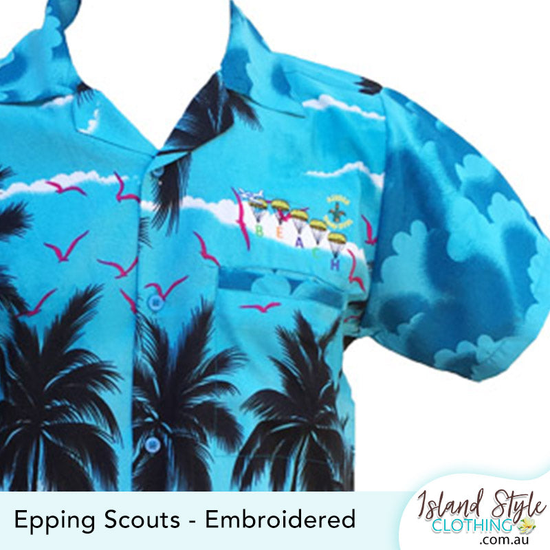 Epping Scout Jamboree Custom Hawaiian shirts with logos customised group matching apparel