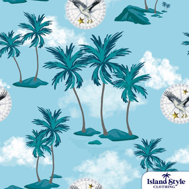 Tropical pattern with palm trees, clouds, and eagle