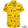 Local Sauce Tours Brisbane | Custom Hawaiian Shirt Uniforms, yellow colour with koala, beer, and city cat.
