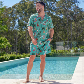 Be the life of the Christmas party in this Aussie green festive shirt & shorts combo. With a unique, eye-catching colour combination, you'll stand out in the crowd and be the envy of your friends! Perfect for the holidays and beyond!