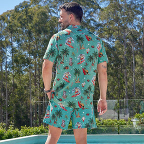 Be the life of the Christmas party in this Aussie green festive shirt & shorts combo. With a unique, eye-catching colour combination, you'll stand out in the crowd and be the envy of your friends! Perfect for the holidays and beyond!