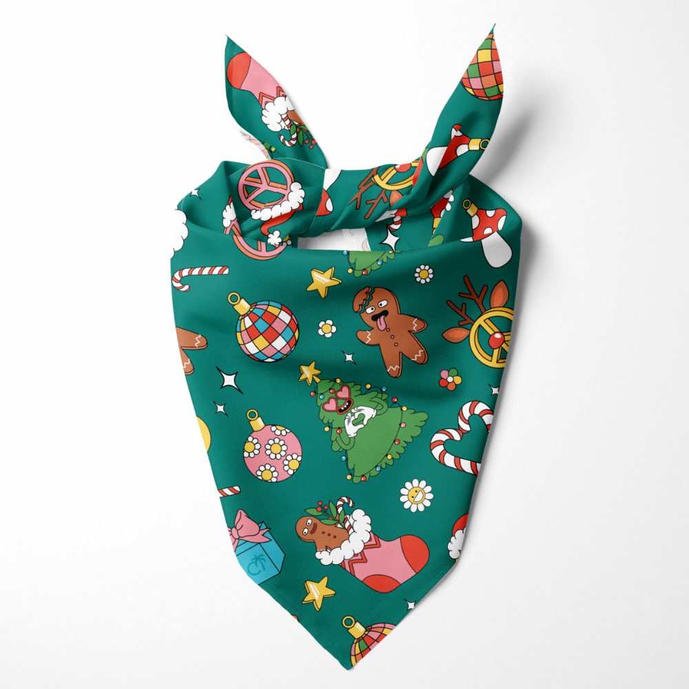 Make sure your pup looks the part this holiday season with our Holidaze Christmas Bandana! Fitted with festive designs of candy canes, reindeer, and santa claus, it's the perfect accessory! (Heck, even Santa might be a bit jealous.) Get hoppin' and have your furry friend feeling ready to rock around the Christmas tree!