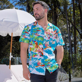 Never be a wave off from holiday fun with this Blue Surfing Santa shirt! This 100% cotton shirt is prepared to keep you cool in the Aussie heat...while keeping you totally rad with holiday cheer. Show off your festive spirit with Santa and his reindeer catching some waves! It's the perfect way to show up matching with the whole fam this holiday season. Even get some bucket hats and you're set! Ho Ho Ho, surf's up!