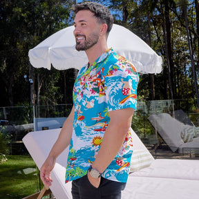 Never be a wave off from holiday fun with this Blue Surfing Santa shirt! This 100% cotton shirt is prepared to keep you cool in the Aussie heat...while keeping you totally rad with holiday cheer. Show off your festive spirit with Santa and his reindeer catching some waves! It's the perfect way to show up matching with the whole fam this holiday season. Even get some bucket hats and you're set! Ho Ho Ho, surf's up!