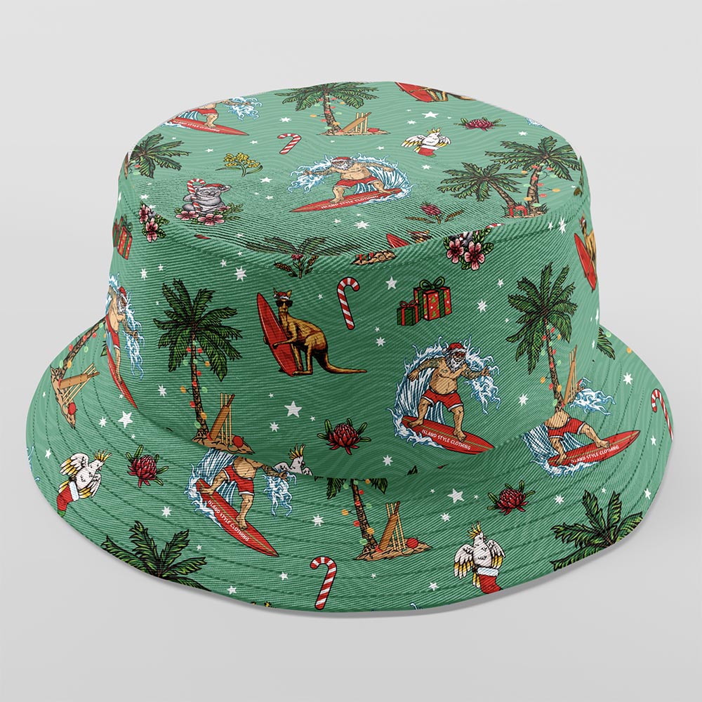 Dive into the festive spirit with this Aussie Christmas Green Bucket Hat! Whether you turn it one way or the other, you'll be spreading cheer and keeping the sun out of your eyes with its reversible design. So, get your hat on and get ready for a ho-ho-holiday season!