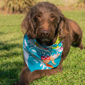 Dog Bandanas Blue Surfing Santa Pets Humans Festive Party Fun Hawaiian