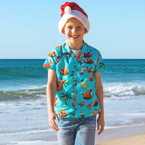 Spread some holiday cheer in this festive Christmas Pool Party shirt! Its 100% cotton fabric makes it ideal for boys and girls, while the bright and bubbly design featuring Santa, flamingos, and other Christmas elements is sure to make a splash! Don't miss out, hit the pool party! 🎉