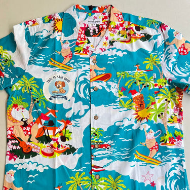Deftec Custom Xmas Shirts - Blue Surfing Santa