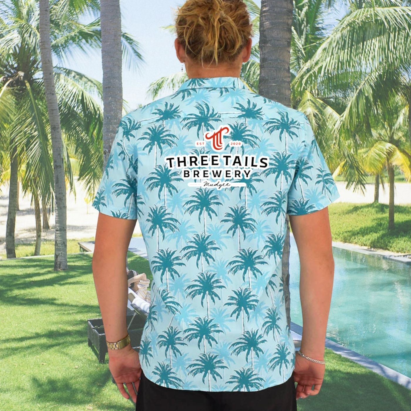 Custom Hospitality Hawaiian Shirts add your logo screen printed, embroidered or heat-press. Names and logo for customised corporate uniforms or groups