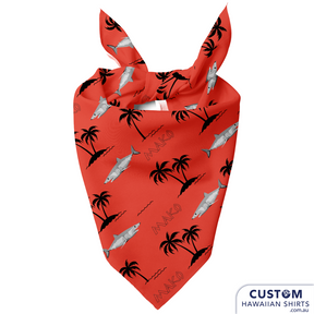 Accessorise your Aloha shirt with a badass bandana. Wrap around your head, your neck, your purse, or your pet! Furry friends can get in on the Aloha action too!  We design Custom Bandanas for Pets(or Humans). Made to match with your shirts.  We can add your logo and graphics of your choice. Add some matching shirts, shorts or bucket hats to dress your whole crew/club and supporters.