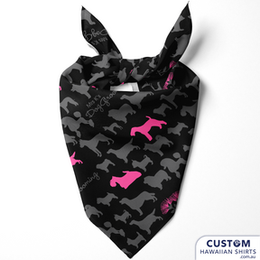 Accessorise your Aloha shirt with a badass bandana. Wrap around your head, your neck, your purse, or your pet! Furry friends can get in on the Aloha action too!  We design Custom Bandanas for Pets(or Humans). Made to match with your shirts.  We can add your logo and graphics of your choice. Add some matching shirts, shorts or bucket hats to dress your whole crew/club and supporters.