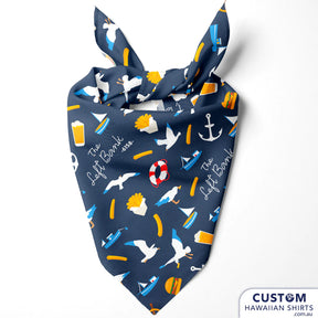 Accessorise your Aloha shirt with a badass bandana. Wrap around your head, your neck, your purse, or your pet! Furry friends can get in on the Aloha action too!  We design Custom Bandanas for Pets(or Humans). Made to match with your shirts.  We can add your logo and graphics of your choice. Add some matching shirts, shorts or bucket hats to dress your whole crew/club and supporters.