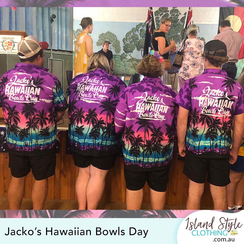 Jacko's Hawaiian Bowls Day Fundraiser Logos on Personalised Matching Shirts