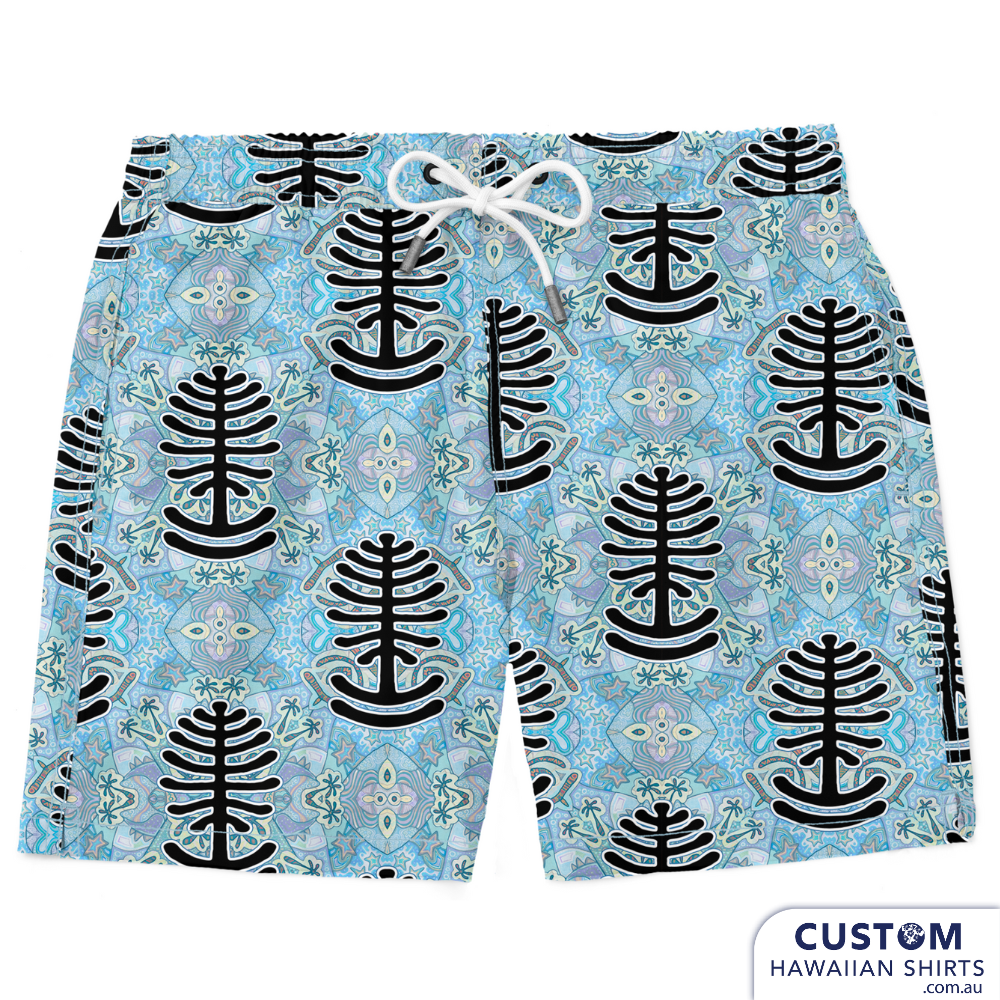 We were happy to make 3 different mens swim shorts for one of our local festivals. We are based on the Sunshine Coast, QLD and Woodford has been a favourite of ours to visit for many years.   These were available for sale in their merch tent.  Custom Swim Shorts A soft 4-way stretch poly/lycra blend