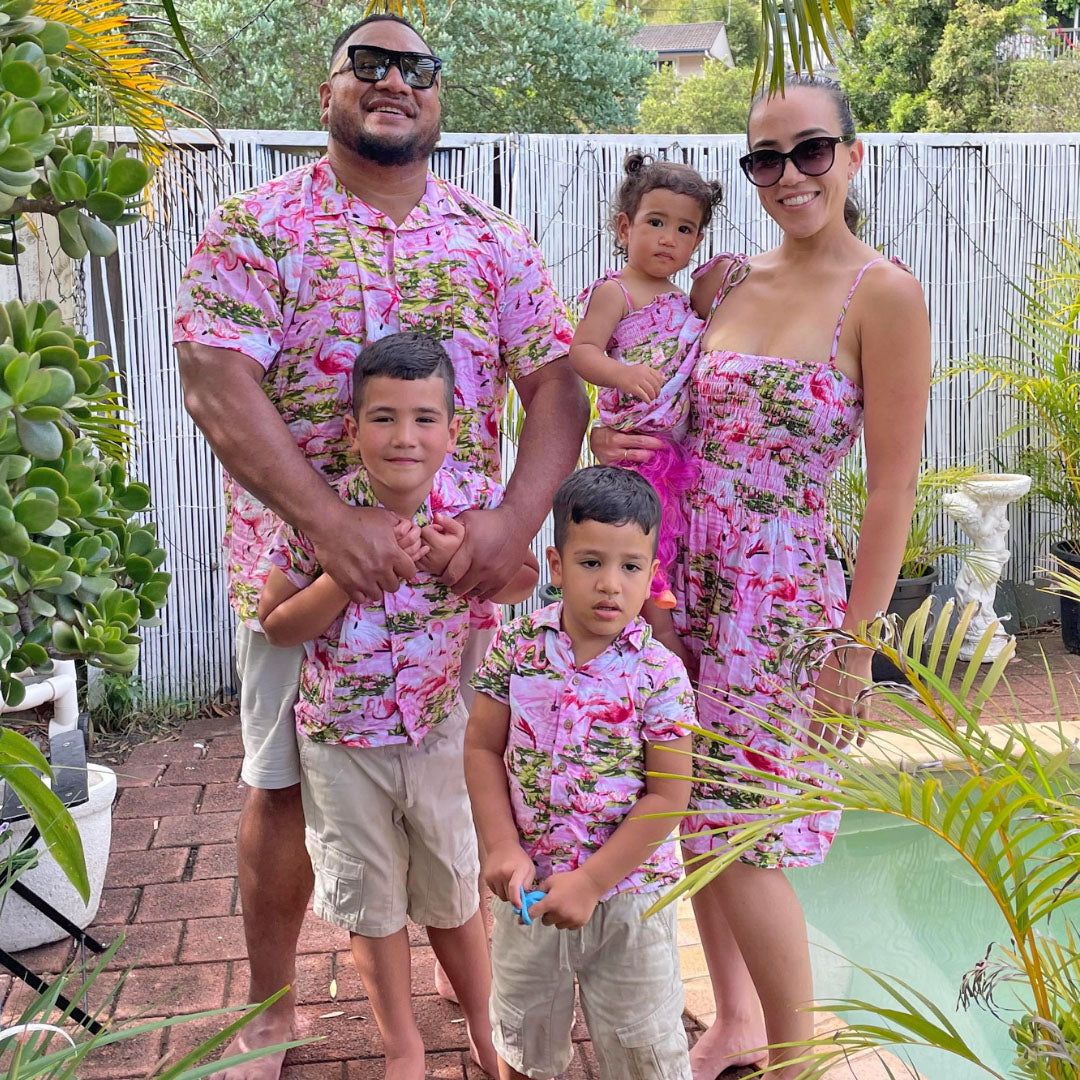 family matching hawaiian outfits pink flamingo tropical fun party islandstyleclothing