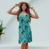 Women's Aussie Christmas Green dress with drawstring waist and festive Aussie-themed prints, part of the matching couple set.