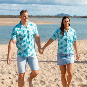 True Blue. For him and you. Coordinate with your Casanova..cue the jealous looks with this matching set. This breathable and lightweight cotton material makes them perfect for wearing in the hot summer months and for Staff Uniforms! A popular choice for Conferences and Corporate events.  Shooting style goals as a duo. Also pairs perfectly with matching Swim Shorts or Kids Shirts! View the Island Blues Collection.